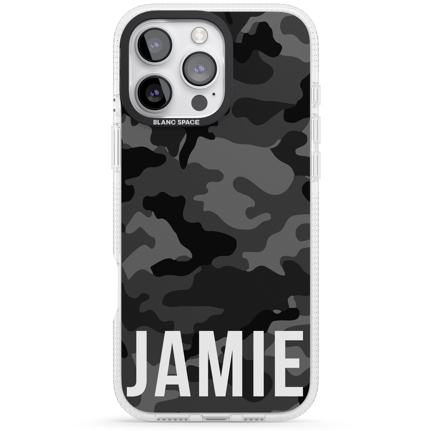 Personalisierter Name im schwarzen Camouflage-Muster (horizontal)