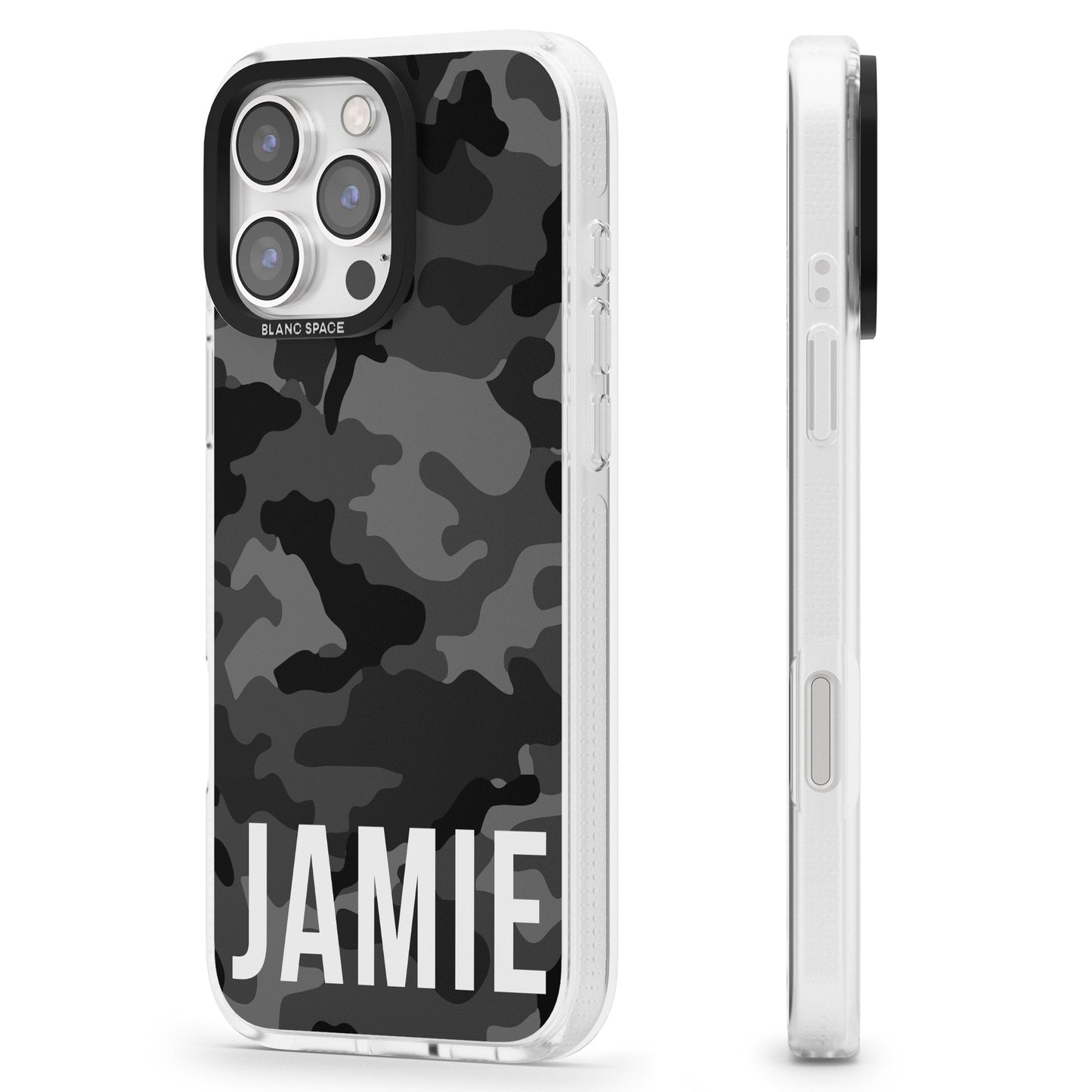 Personalisierter Name im schwarzen Camouflage-Muster (horizontal)