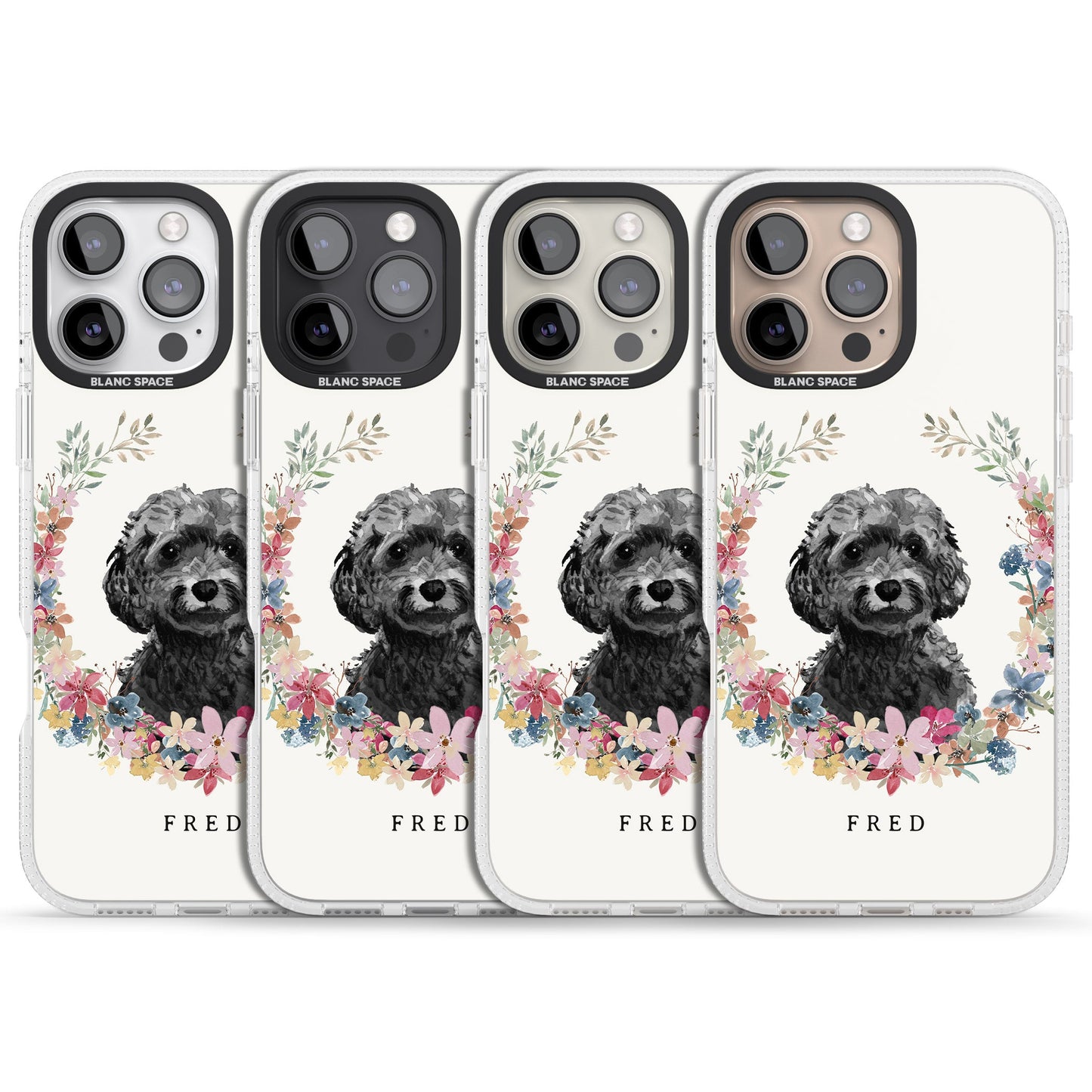 Personalised Black Cockapoo Floral Portrait