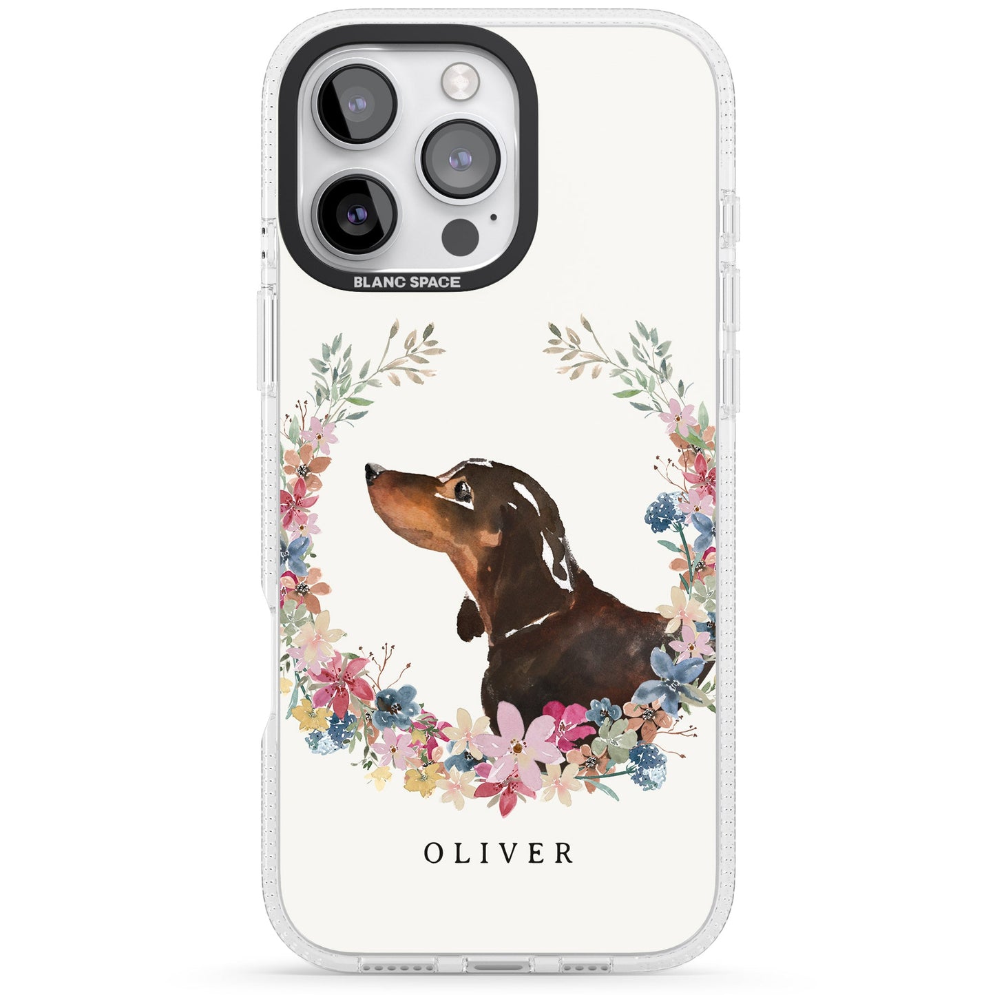 Personalised Black & Tan Dachshund Floral Portrait