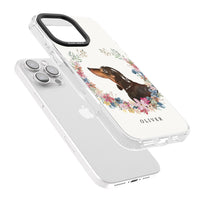 Personalised Black & Tan Dachshund Floral Portrait