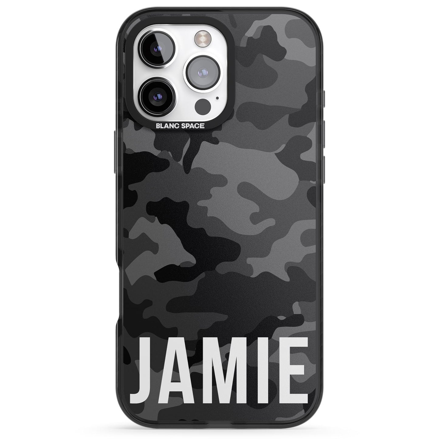 Personalisierter Name im schwarzen Camouflage-Muster (horizontal)