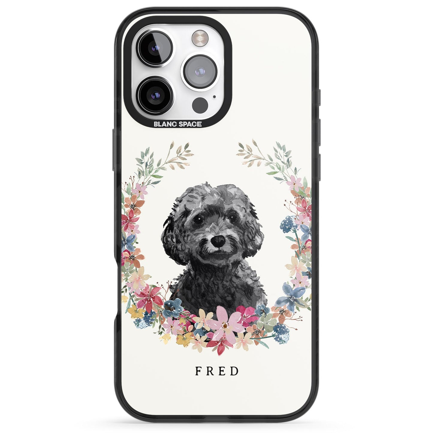 Personalised Black Cockapoo Floral Portrait