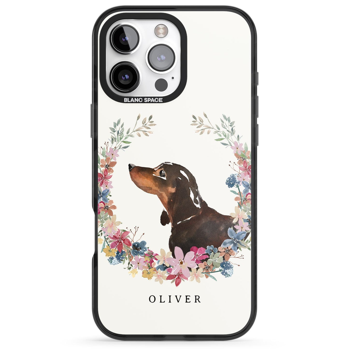 Personalised Black & Tan Dachshund Floral Portrait