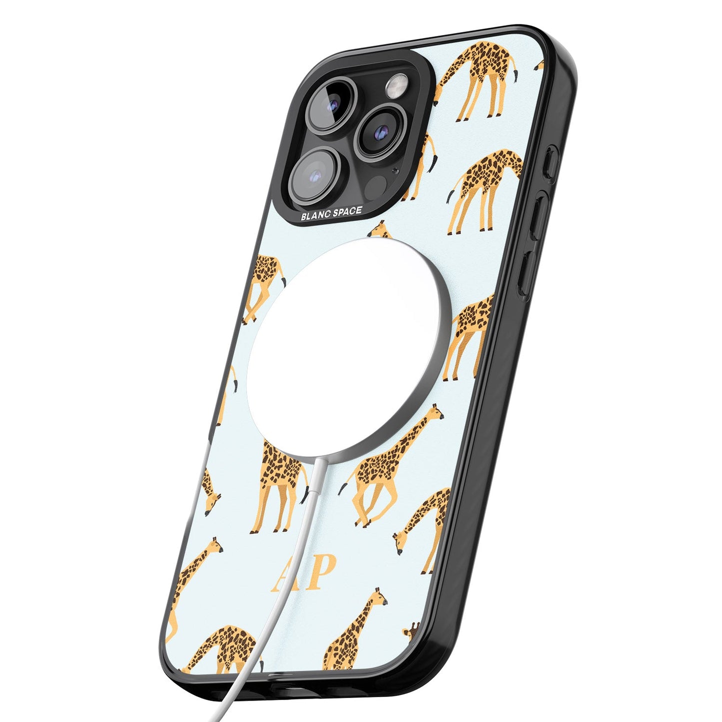 Personalisiertes Safari-Giraffenmuster auf Blau