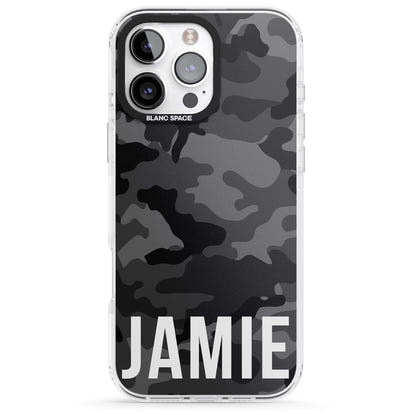 Personalisierter Name im schwarzen Camouflage-Muster (horizontal)