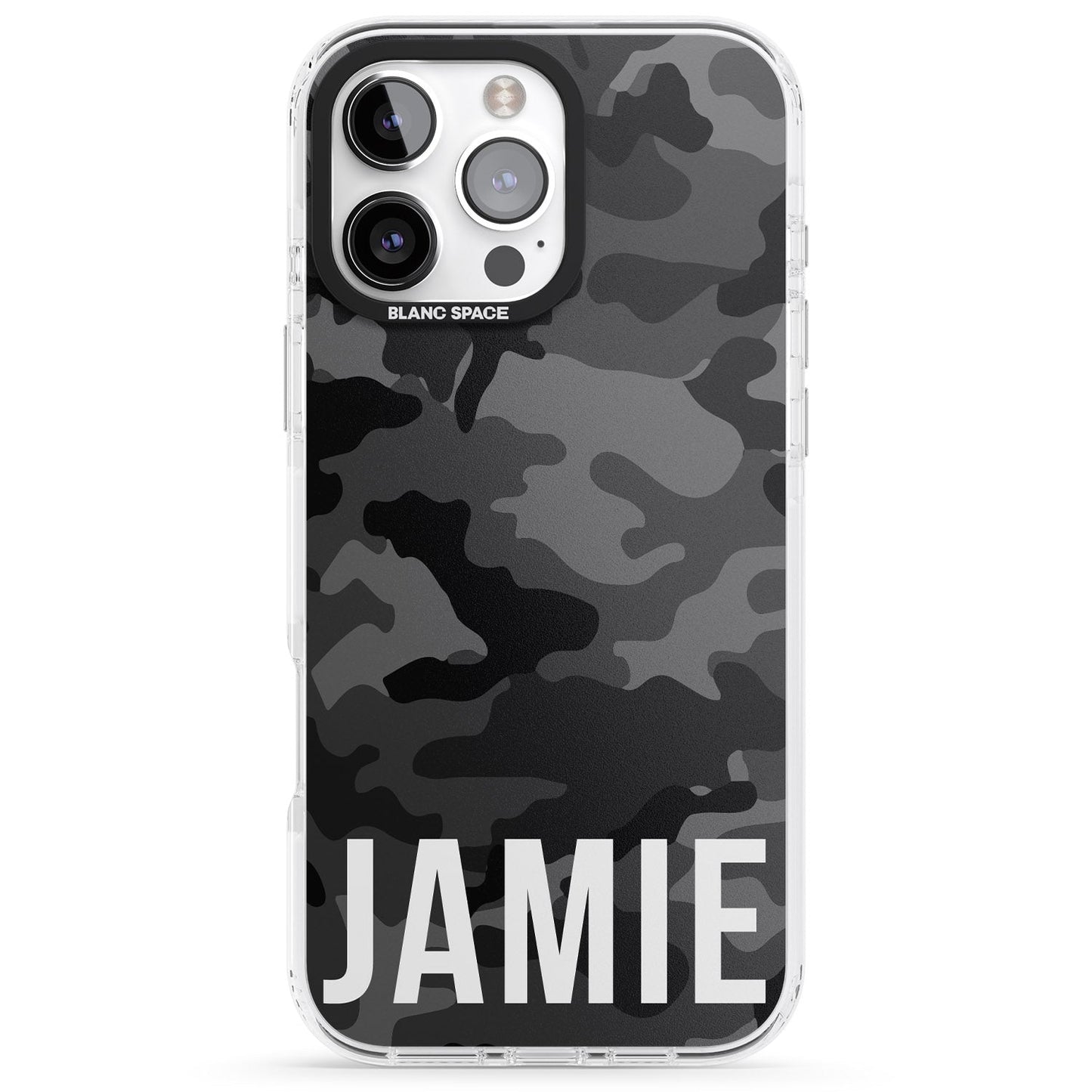 Personalisierter Name im schwarzen Camouflage-Muster (horizontal)
