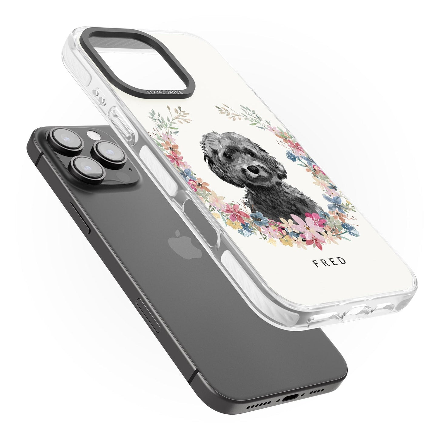 Personalised Black Cockapoo Floral Portrait