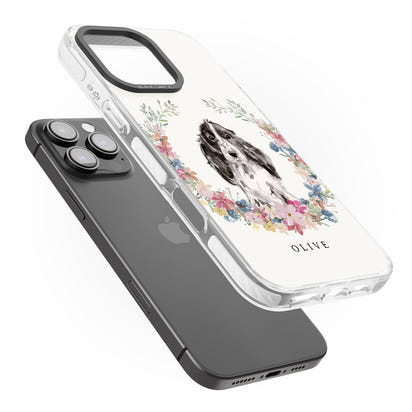 Personalisiertes Blumenporträt eines schwarzen Cocker Spaniels