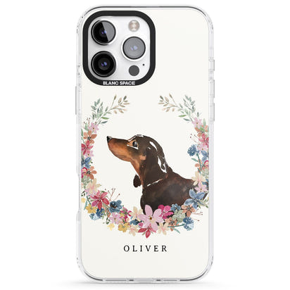 Personalised Black & Tan Dachshund Floral Portrait