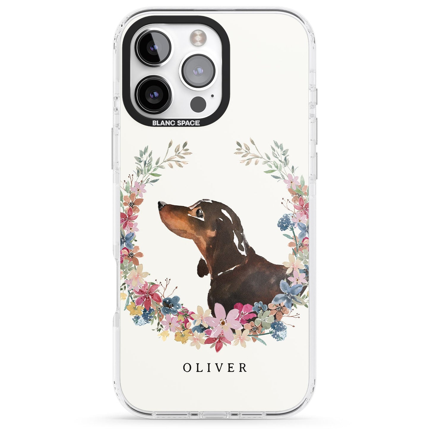 Personalised Black & Tan Dachshund Floral Portrait