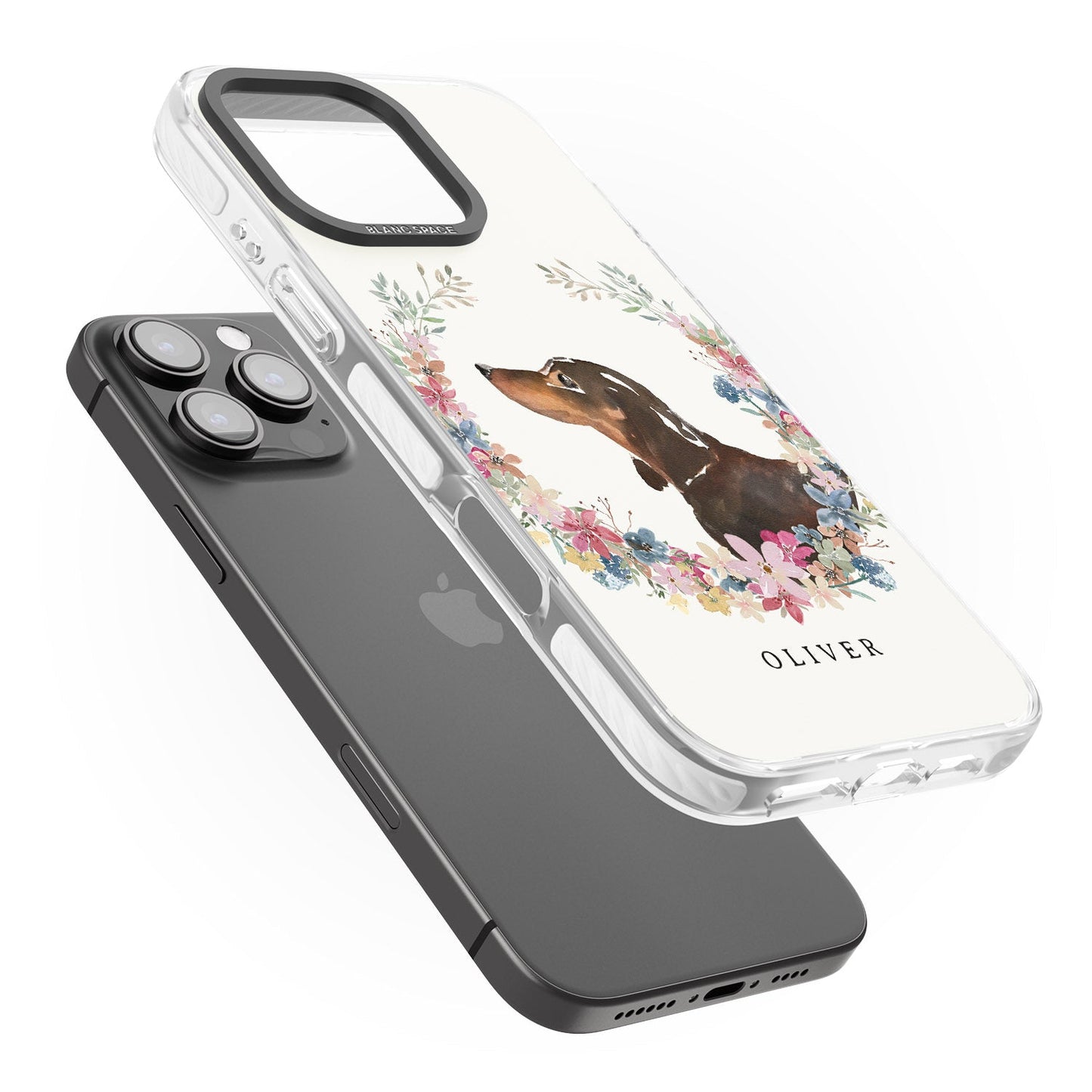 Personalised Black & Tan Dachshund Floral Portrait