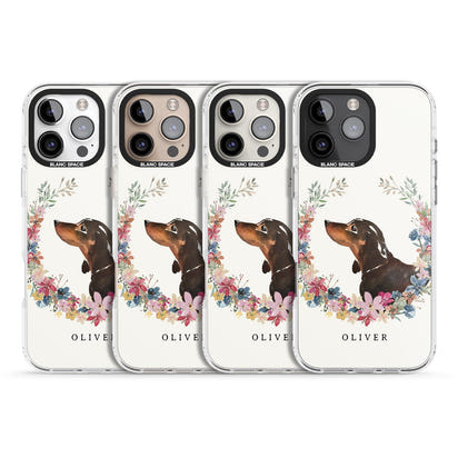 Personalised Black & Tan Dachshund Floral Portrait