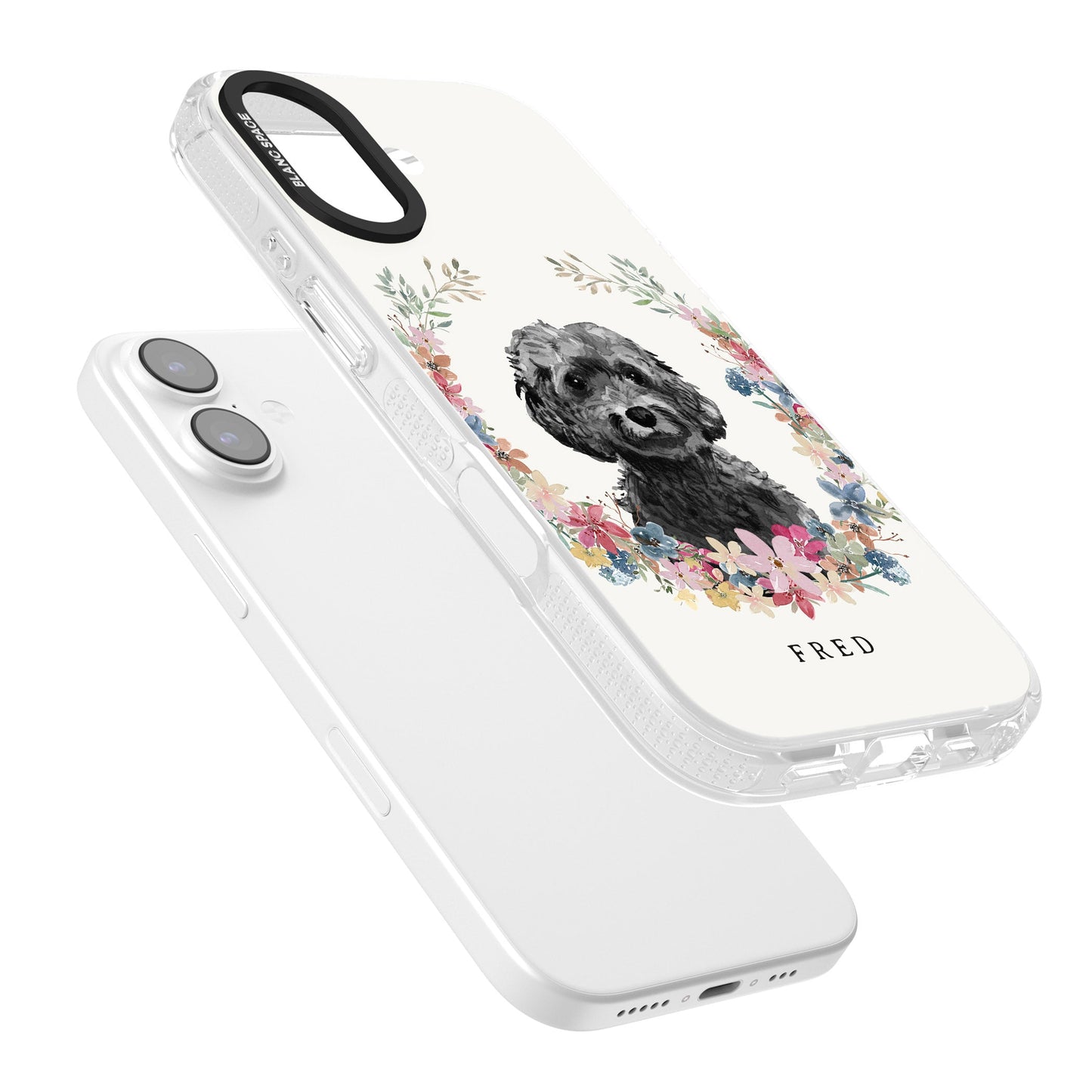 Personalised Black Cockapoo Floral Portrait