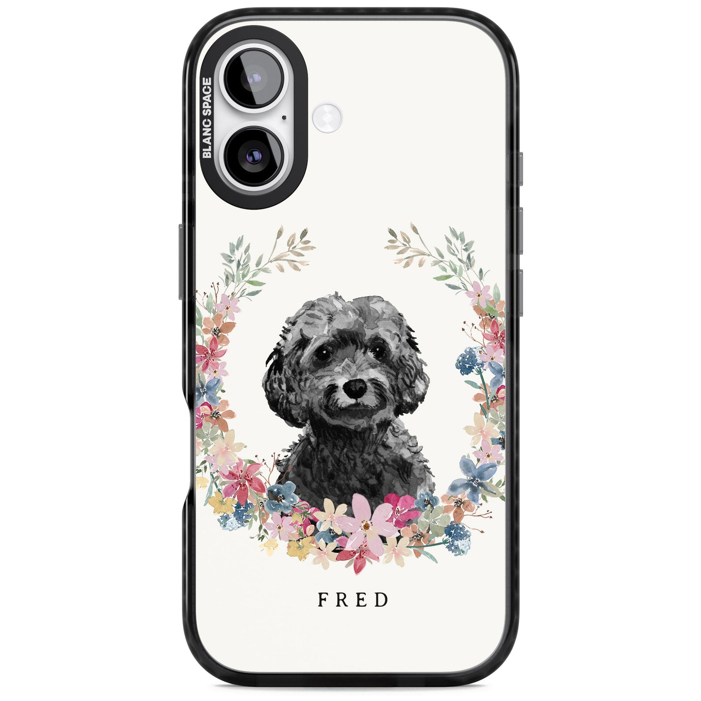 Personalised Black Cockapoo Floral Portrait