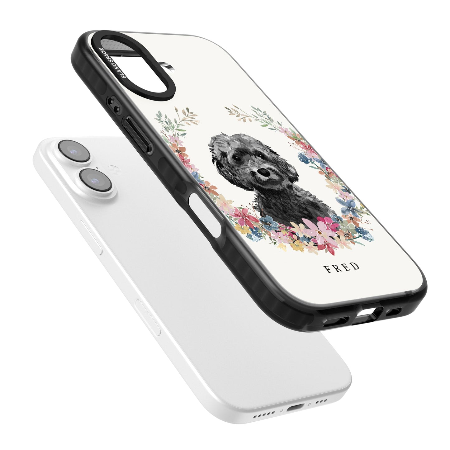 Personalised Black Cockapoo Floral Portrait