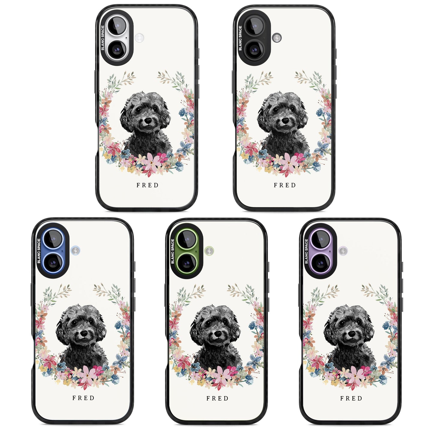 Personalised Black Cockapoo Floral Portrait