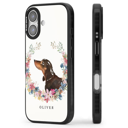 Personalised Black & Tan Dachshund Floral Portrait