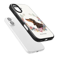 Personalised Black & Tan Dachshund Floral Portrait