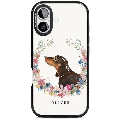 Personalised Black & Tan Dachshund Floral Portrait