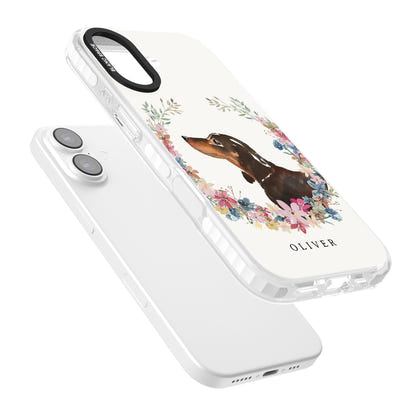 Personalised Black & Tan Dachshund Floral Portrait