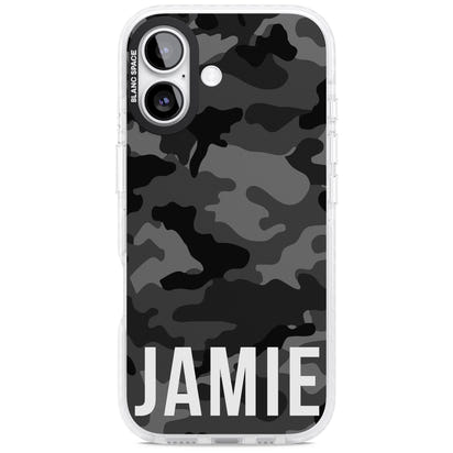 Personalisierter Name im schwarzen Camouflage-Muster (horizontal)