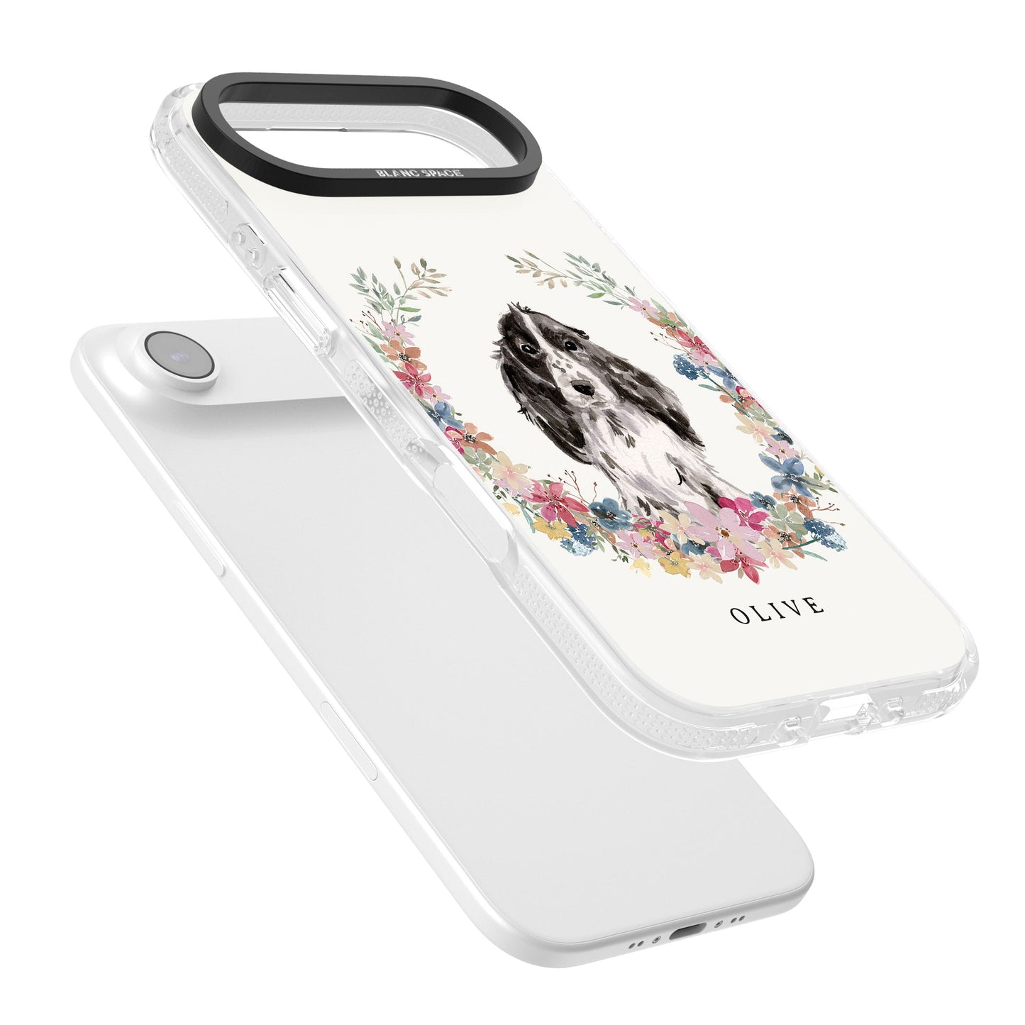 Personalisiertes Blumenporträt eines schwarzen Cocker Spaniels