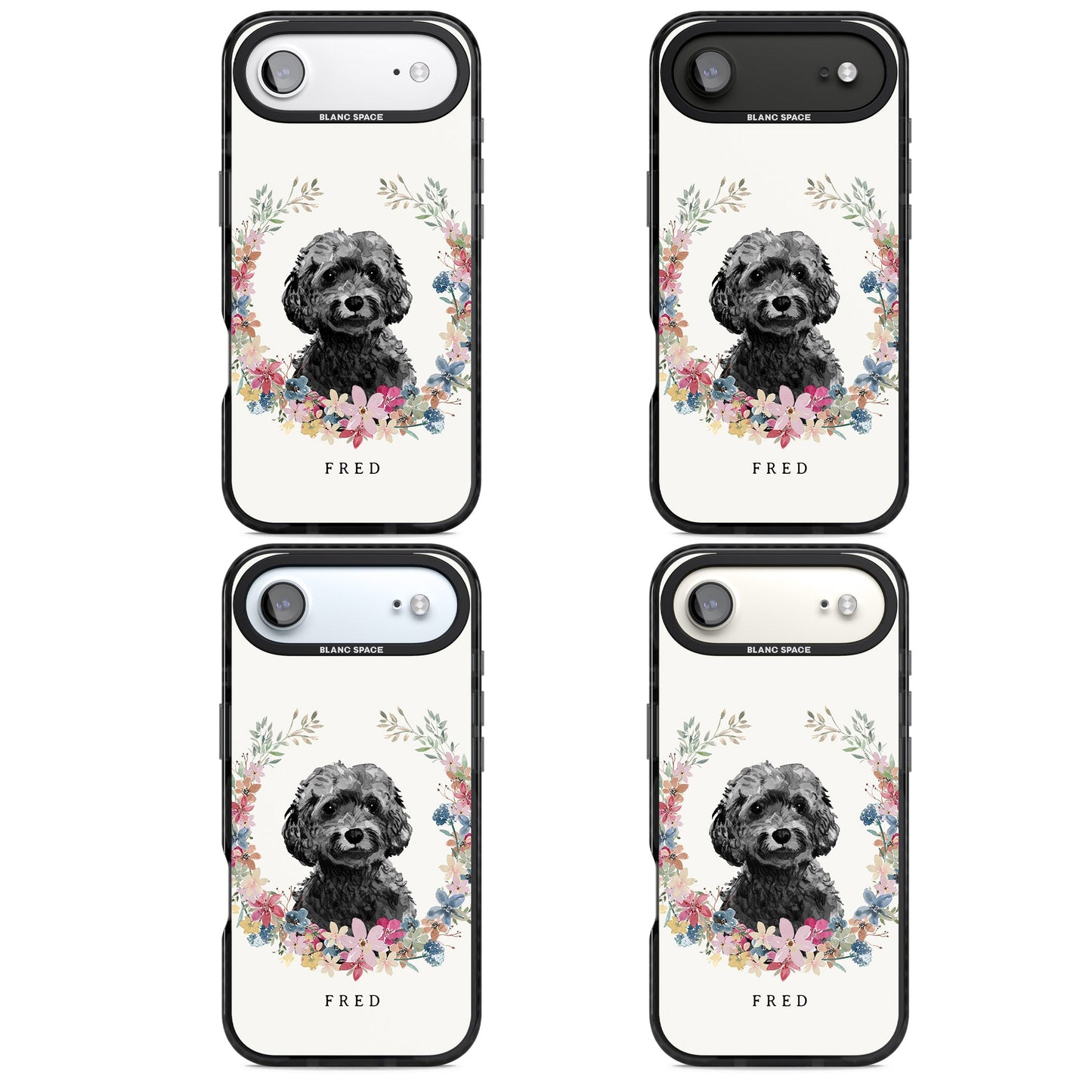 Personalised Black Cockapoo Floral Portrait
