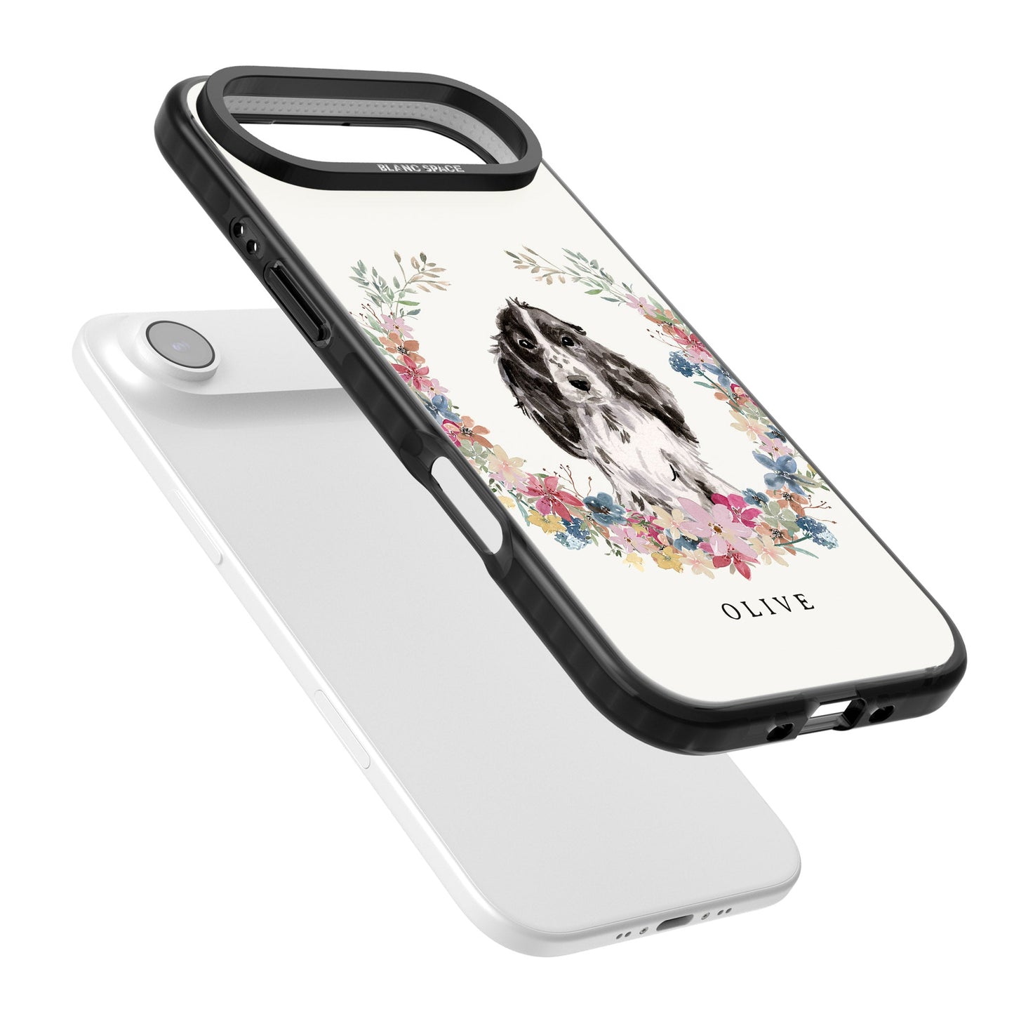 Personalisiertes Blumenporträt eines schwarzen Cocker Spaniels