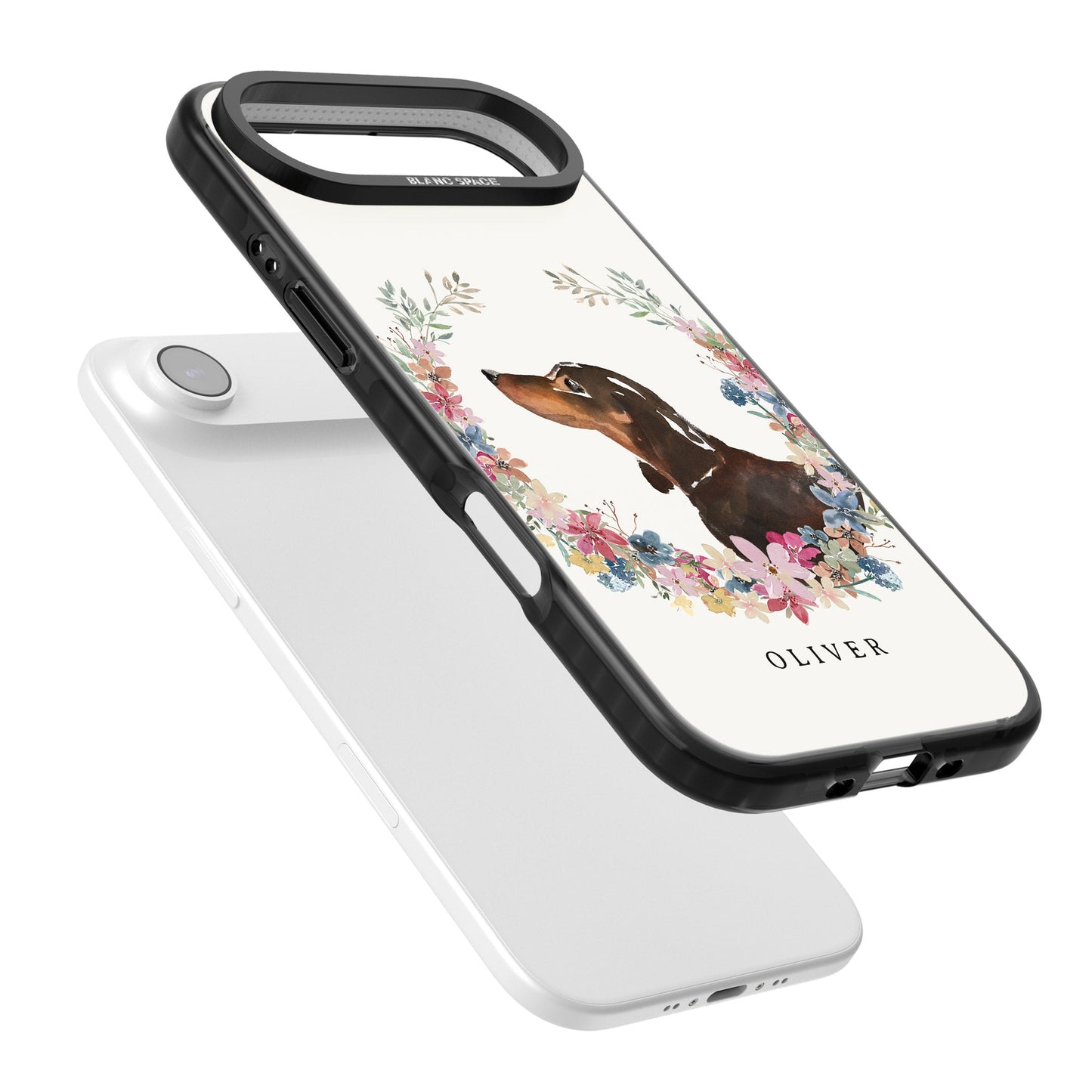 Personalised Black & Tan Dachshund Floral Portrait