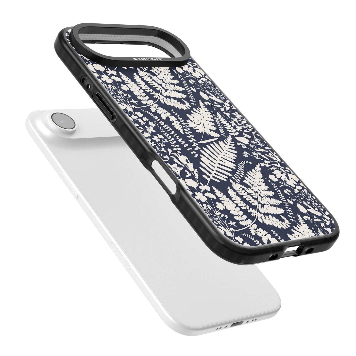 Fleurs sauvages et fougères sur fond bleu marine