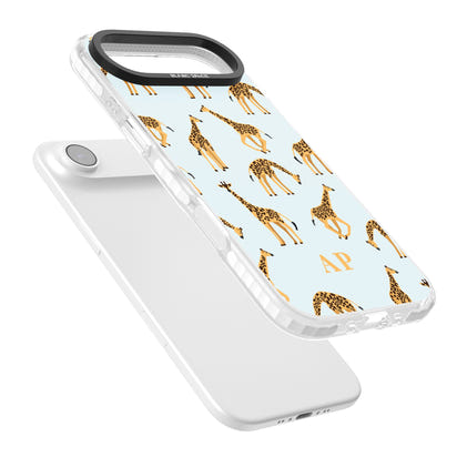 Personalisiertes Safari-Giraffenmuster auf Blau