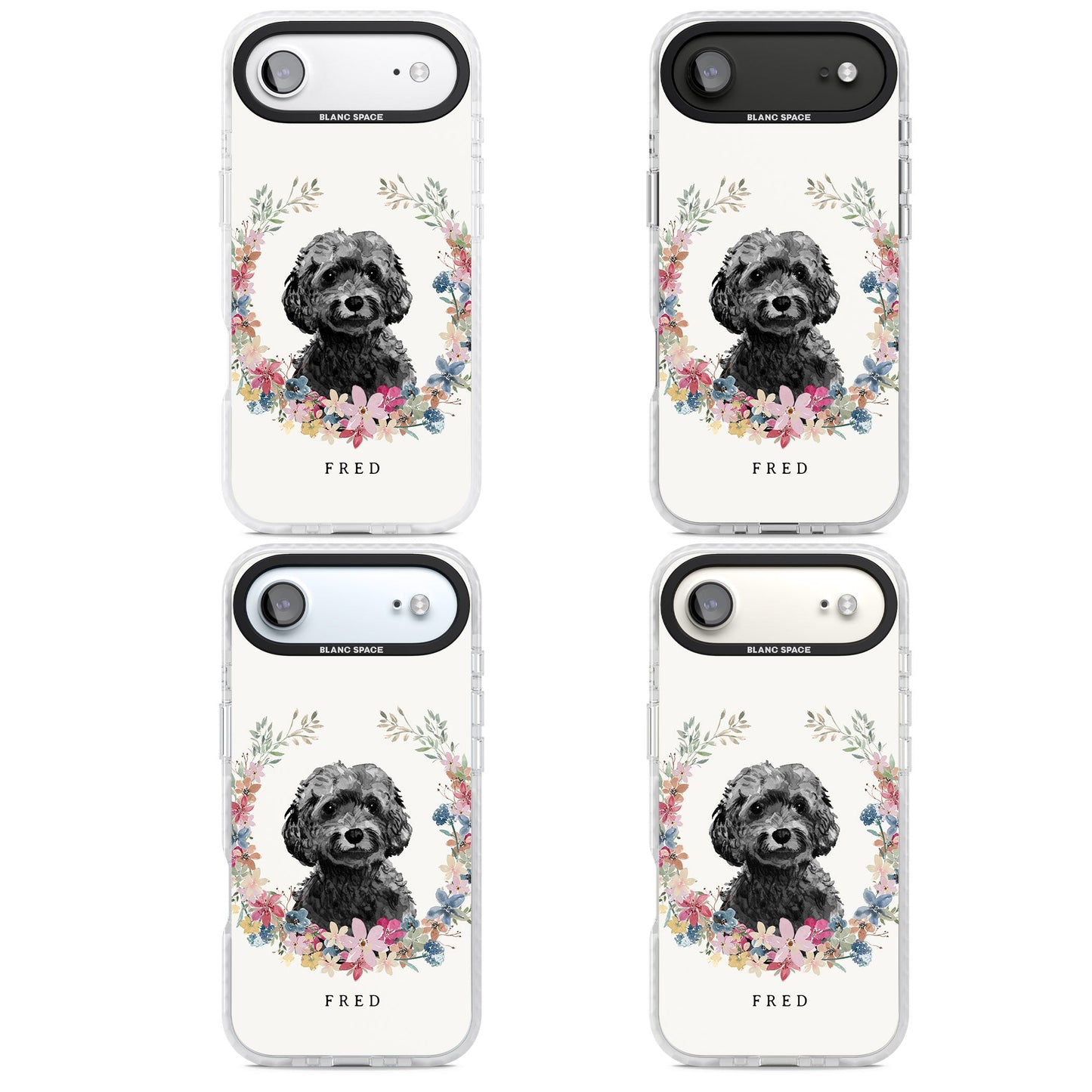 Personalised Black Cockapoo Floral Portrait