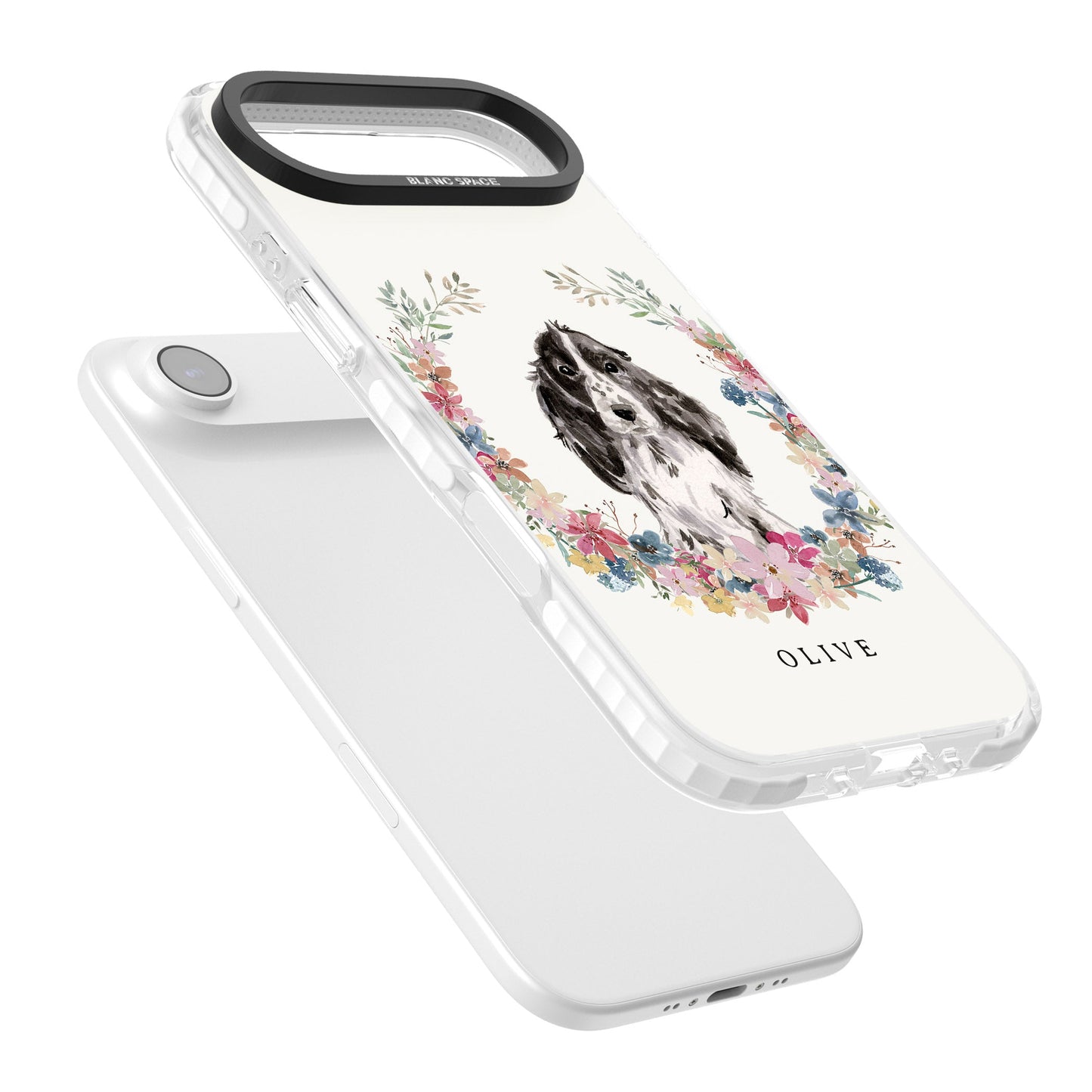 Personalisiertes Blumenporträt eines schwarzen Cocker Spaniels