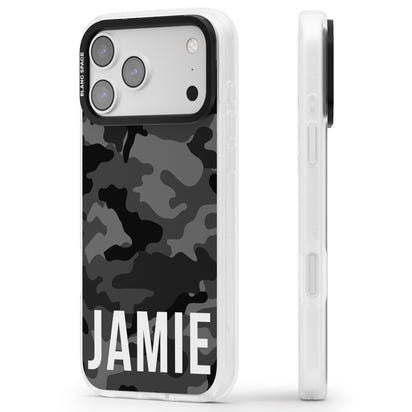 Personalisierter Name im schwarzen Camouflage-Muster (horizontal)