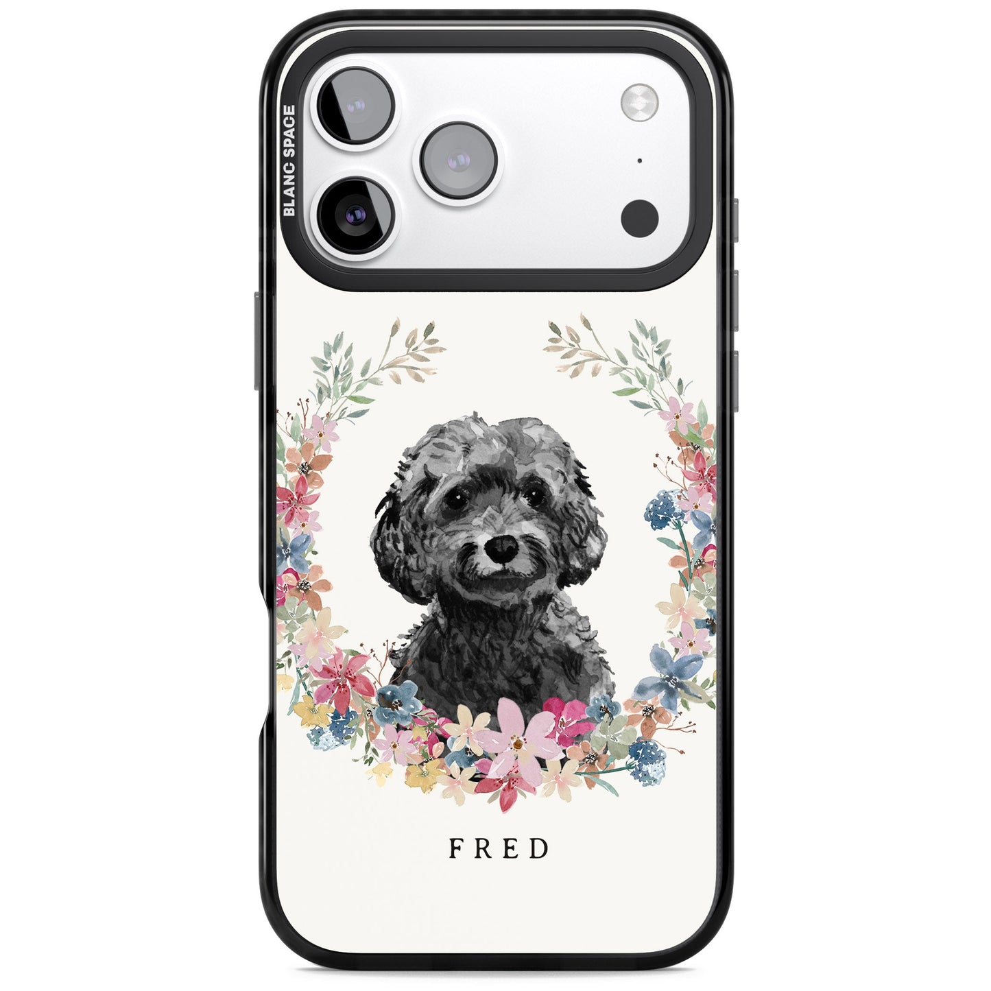Personalised Black Cockapoo Floral Portrait