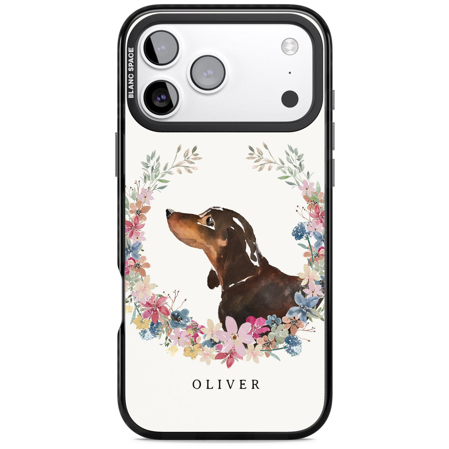 Personalised Black & Tan Dachshund Floral Portrait
