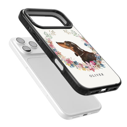 Personalised Black & Tan Dachshund Floral Portrait