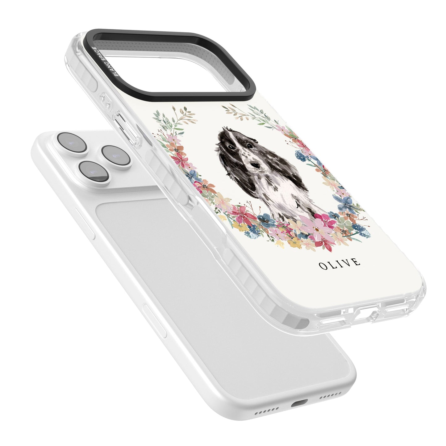 Personalisiertes Blumenporträt eines schwarzen Cocker Spaniels