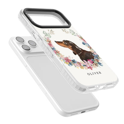 Personalised Black & Tan Dachshund Floral Portrait