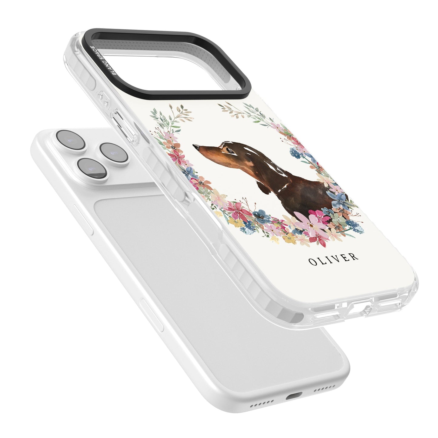 Personalised Black & Tan Dachshund Floral Portrait