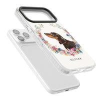 Personalised Black & Tan Dachshund Floral Portrait