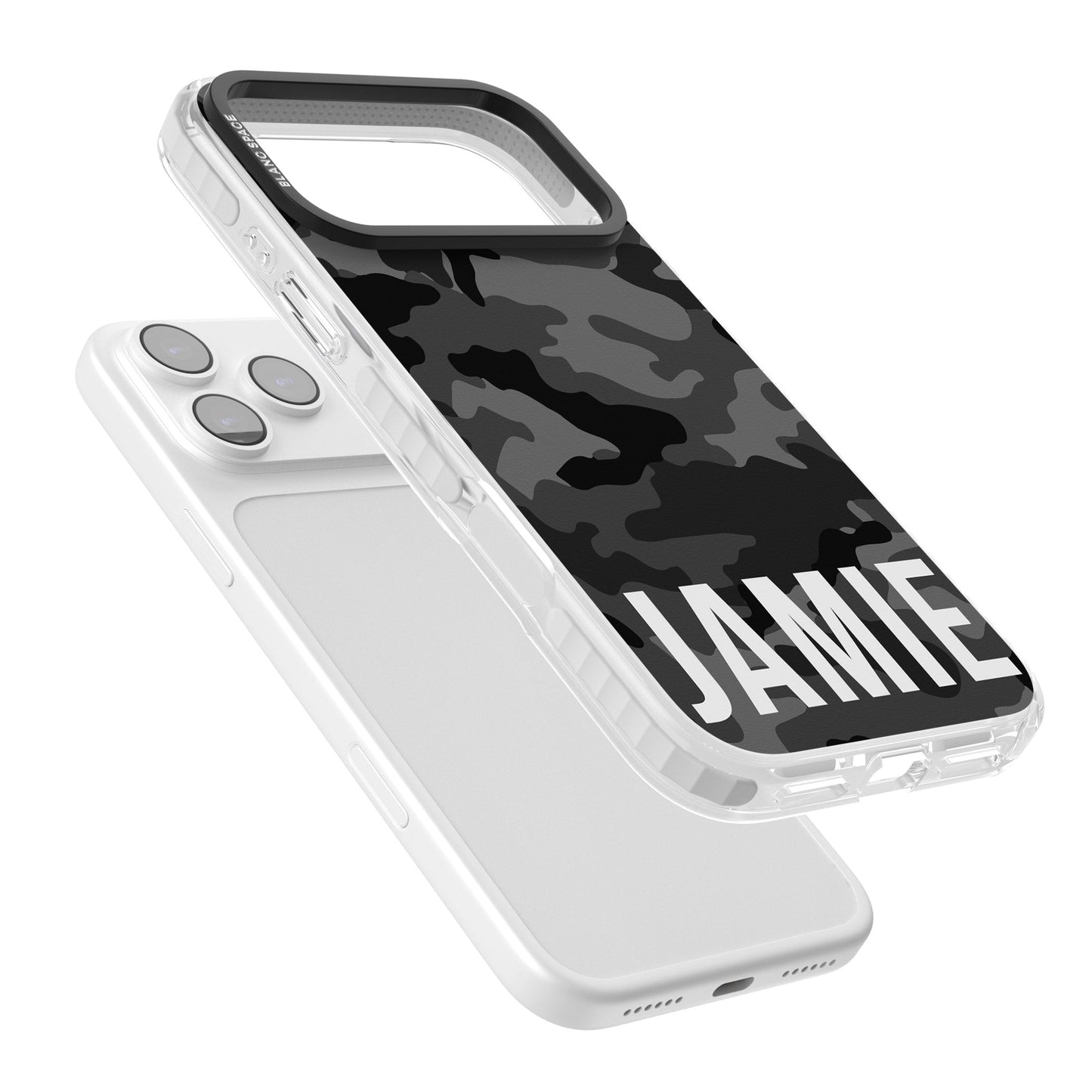 Personalisierter Name im schwarzen Camouflage-Muster (horizontal)