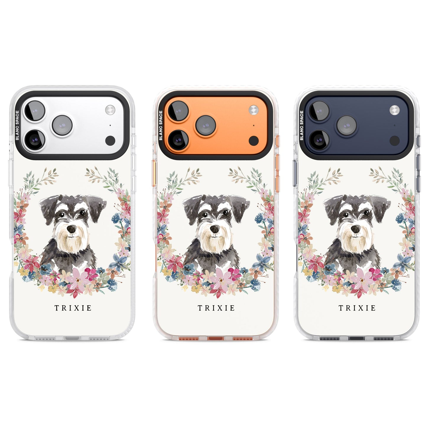 Personalised Watercolor Schnauzer Floral Portrait