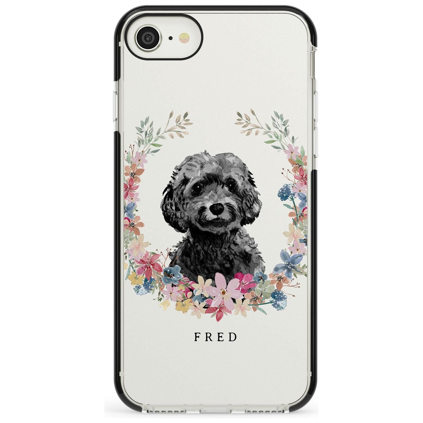 Personalised Black Cockapoo Floral Portrait