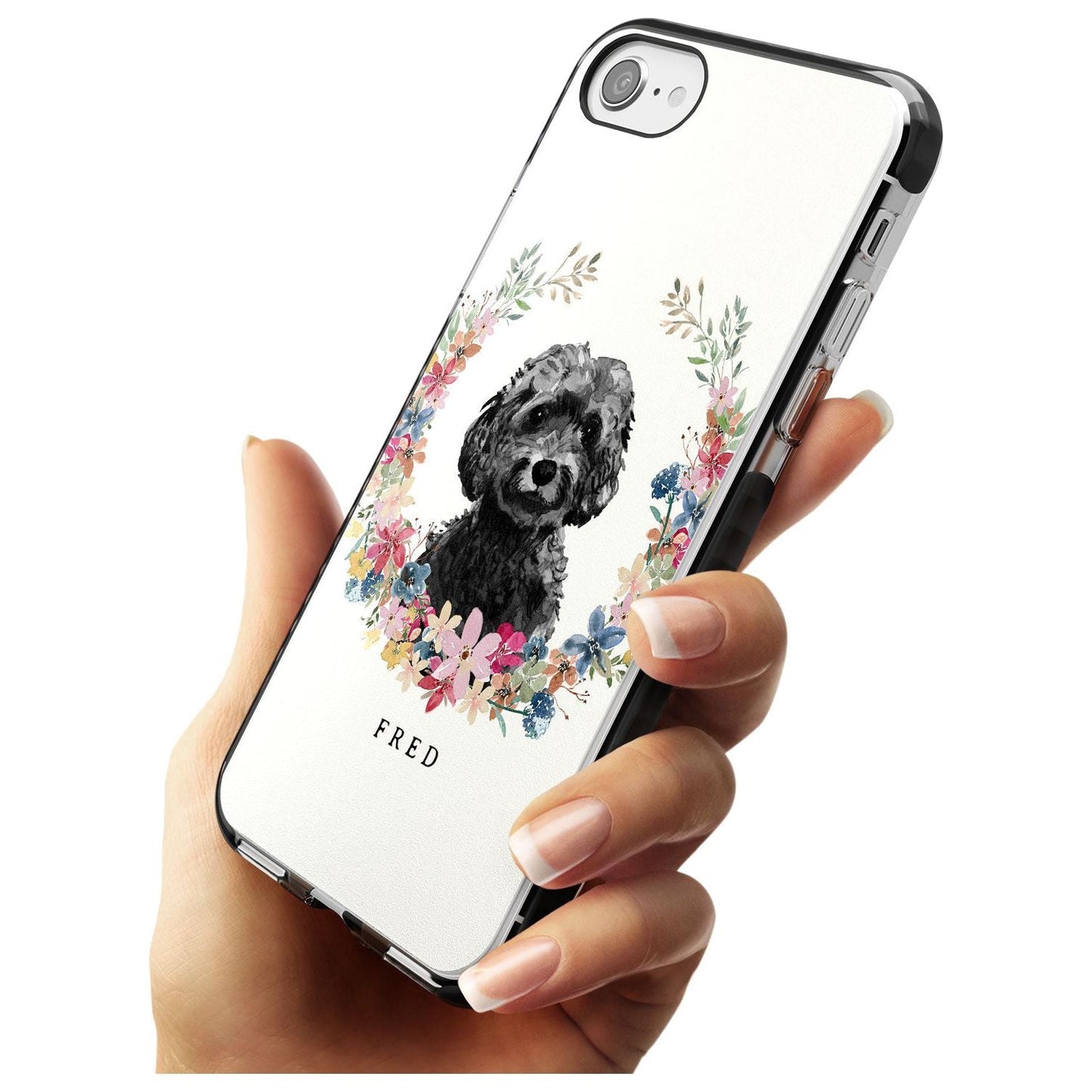 Personalised Black Cockapoo Floral Portrait