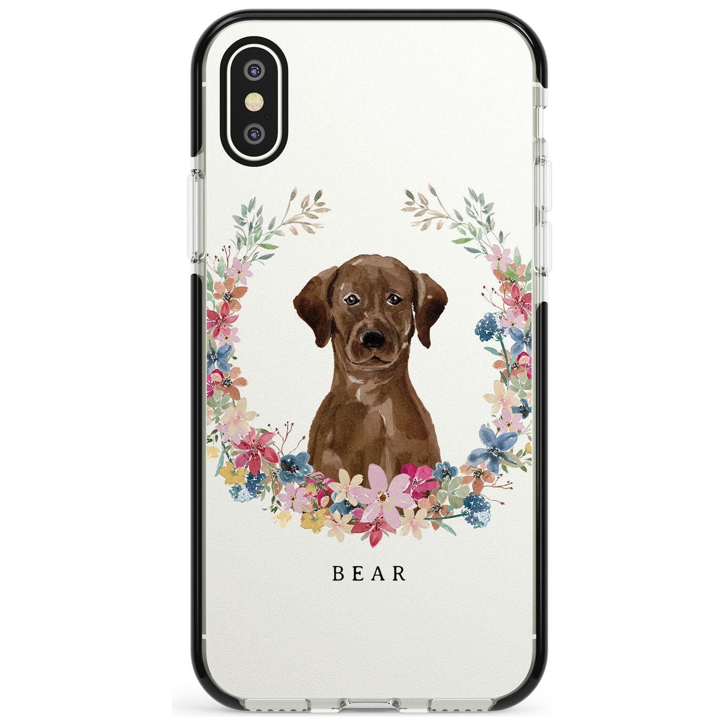 Personalised Chocolate Labrador Floral Portrait