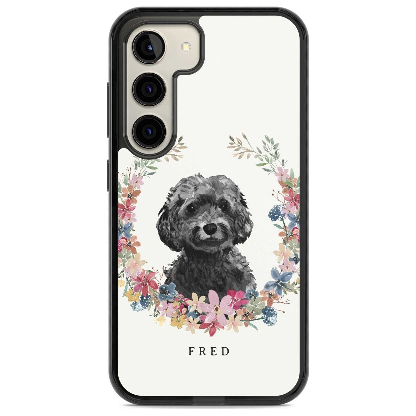 Personalised Black Cockapoo Floral Portrait