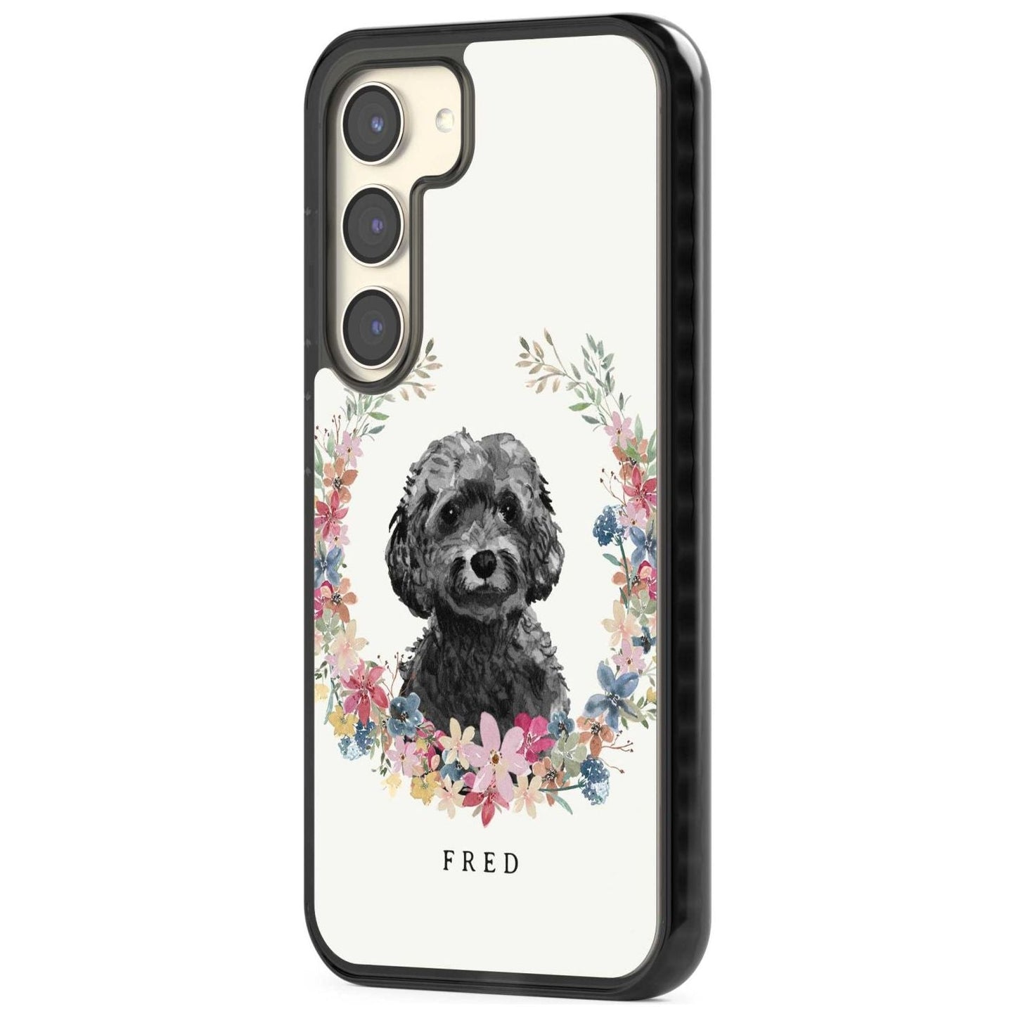 Personalised Black Cockapoo Floral Portrait