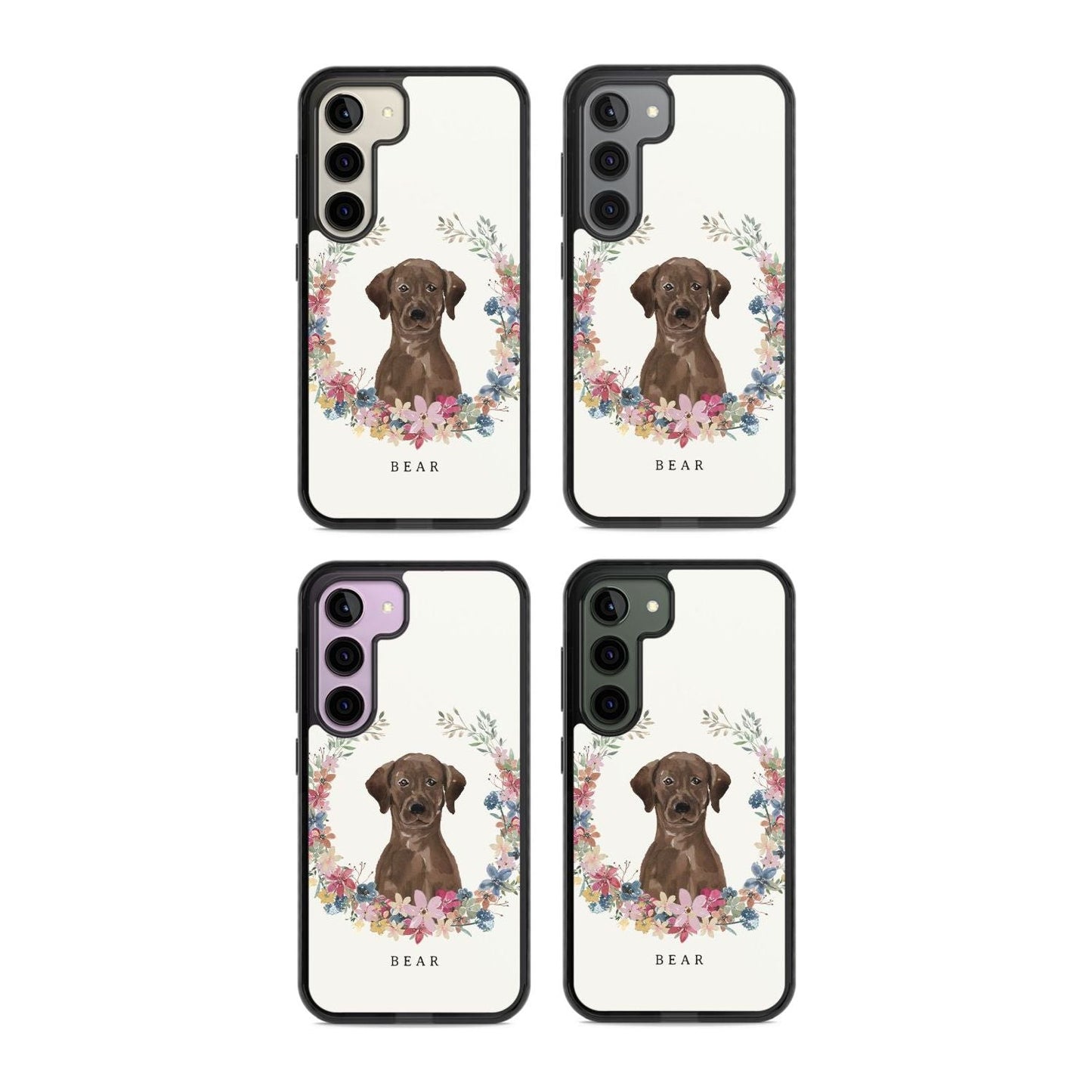 Personalised Chocolate Labrador Floral Portrait